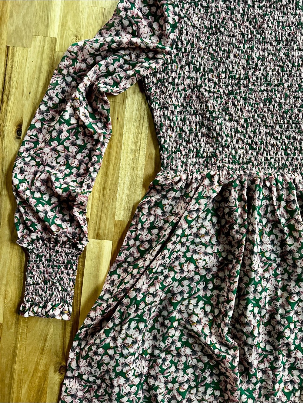 Lulu's Green Floral Midi Dress with Pink Blossoms